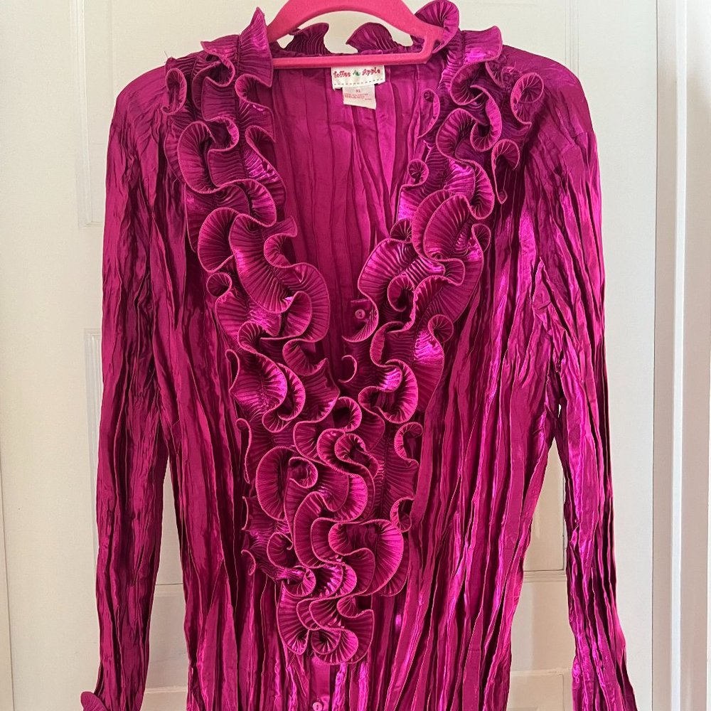 Vintage Toffee Apple Fuchsia Taffetta Ruffle Top